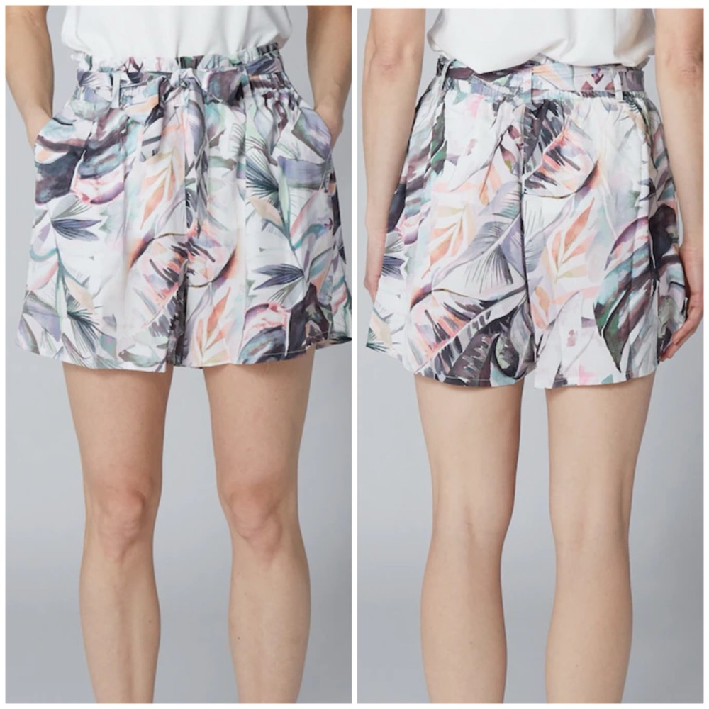 Byron Bay Pastel Leaf Print High Waist elastic Shorts